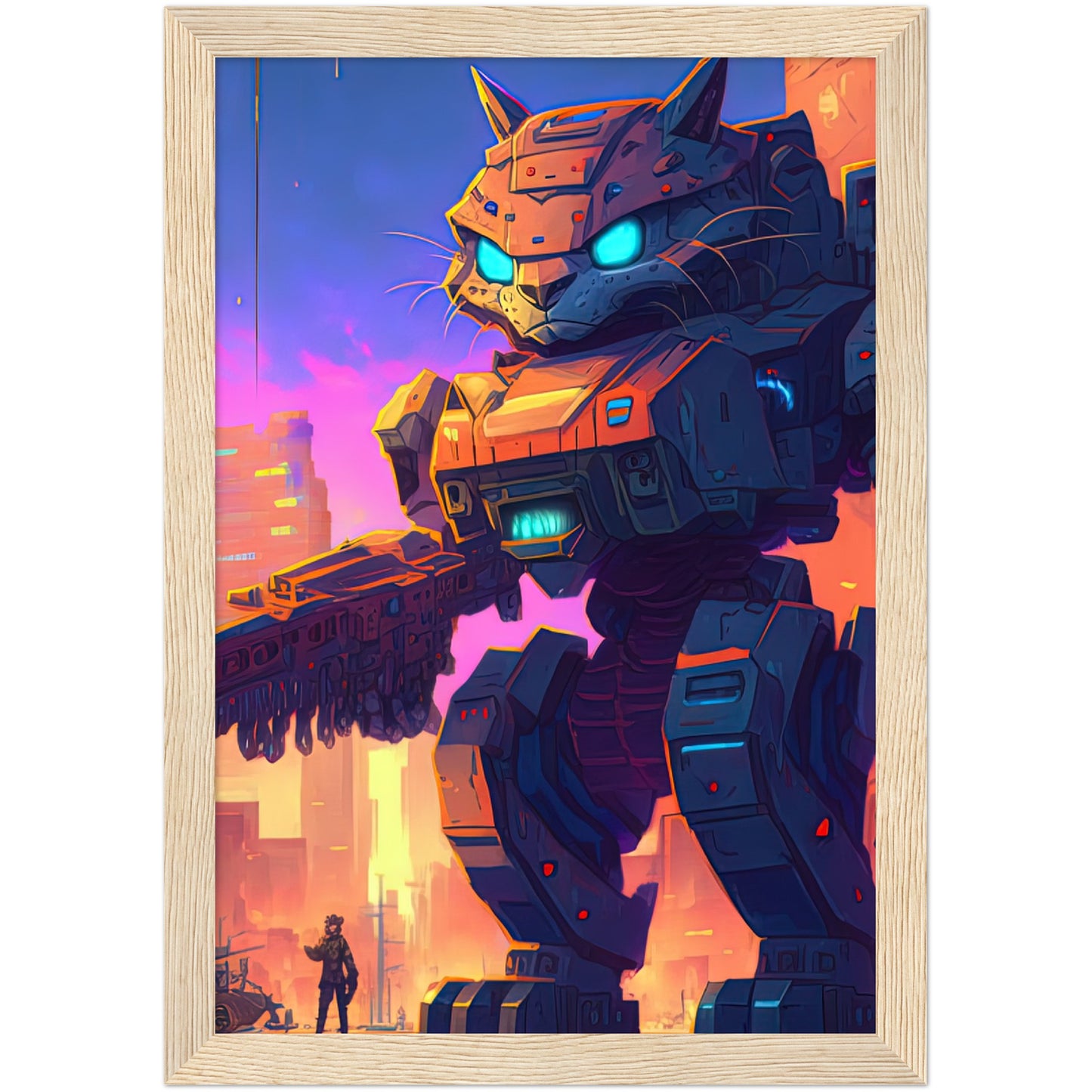 Mech Warrior Kitty Premium Semi-Glossy Paper Wooden Framed Print