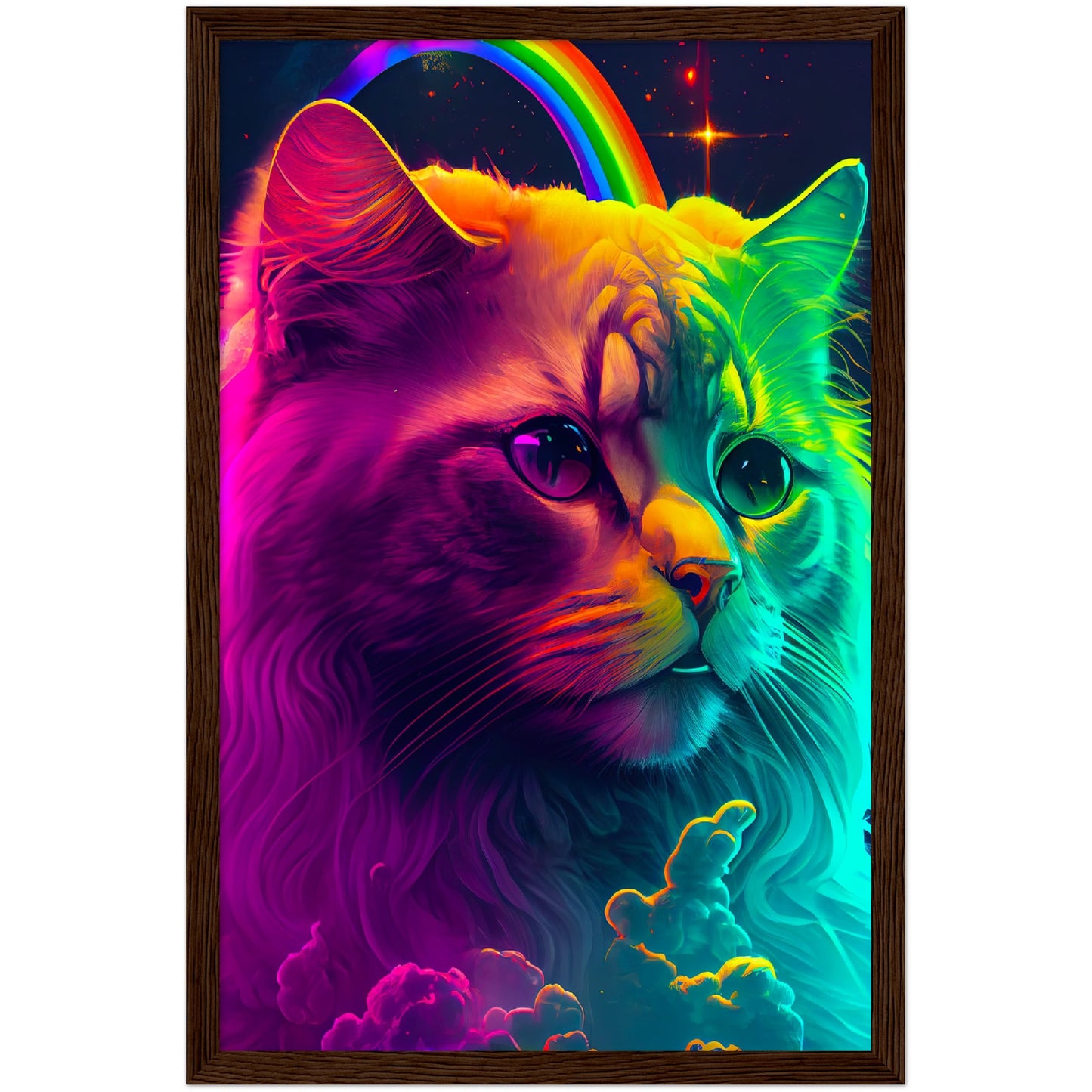 Rainbow Cat Premium Semi-Glossy Paper Wooden Framed Print