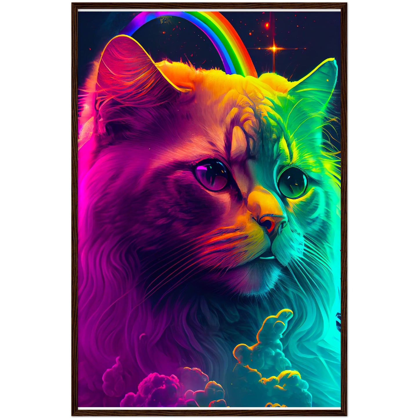 Rainbow Cat Premium Semi-Glossy Paper Wooden Framed Print