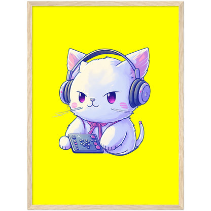 Gamer Kitty Premium Semi-Glossy Paper Wooden Framed Print