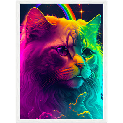 Rainbow Cat Premium Semi-Glossy Paper Wooden Framed Print