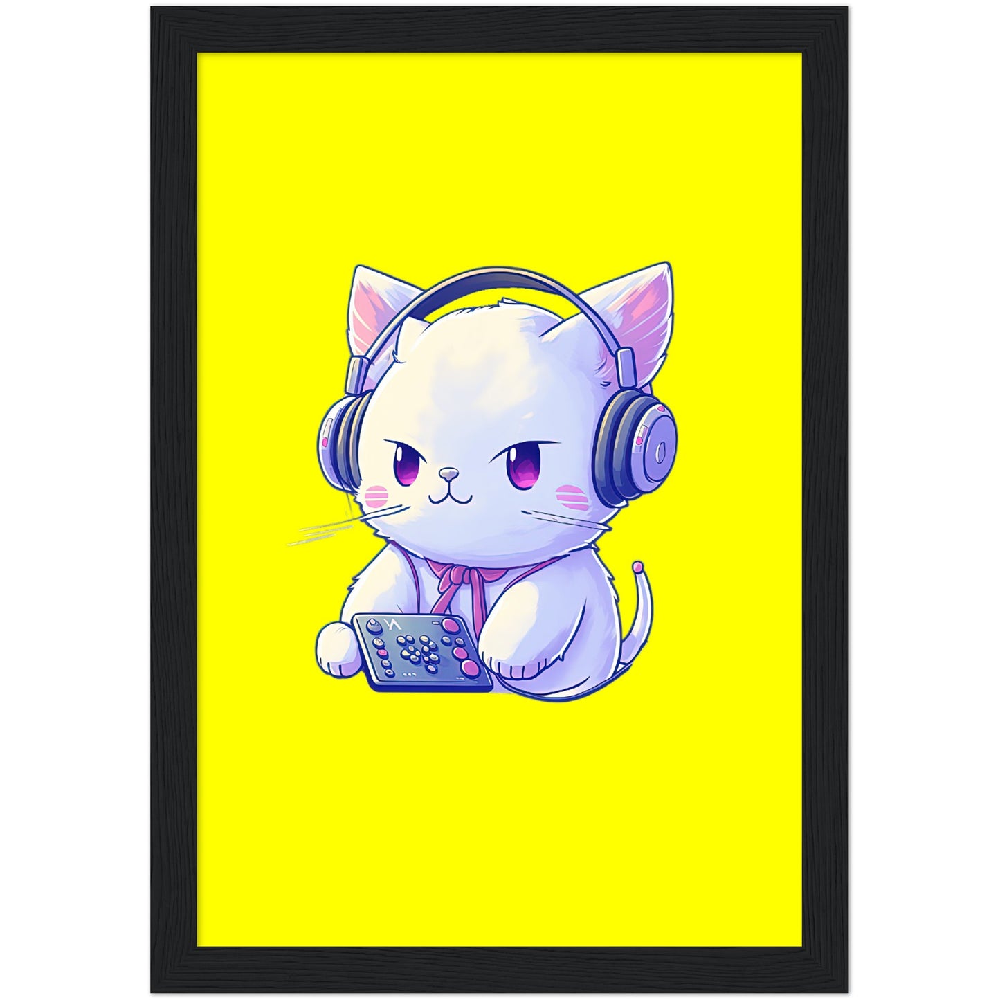 Gamer Kitty Premium Semi-Glossy Paper Wooden Framed Print