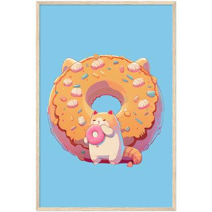 Donut Cat Premium Semi-Glossy Paper Wooden Framed Print