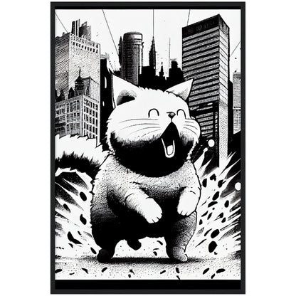 Fat-Cat-zilla  Premium Semi-Glossy Paper Wooden Framed Print