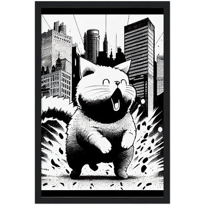 Fat-Cat-zilla  Premium Semi-Glossy Paper Wooden Framed Print