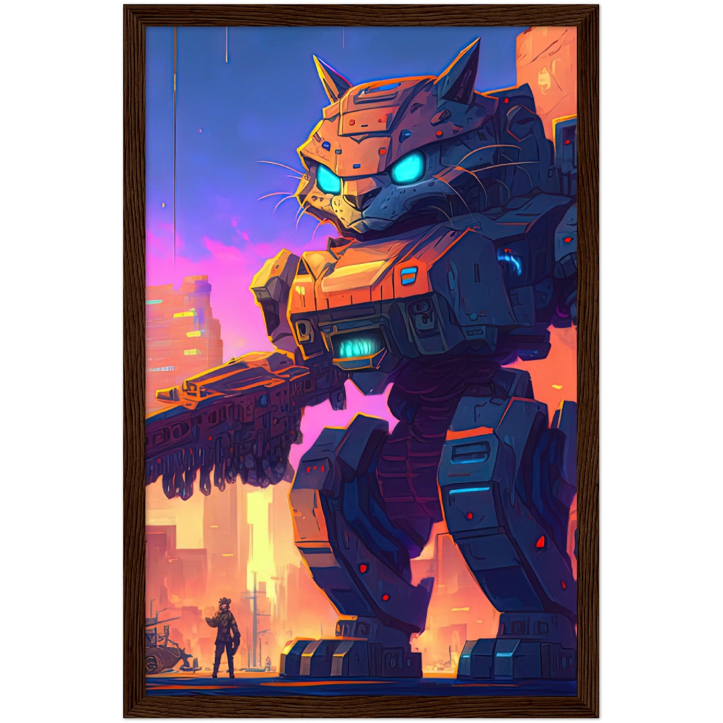 Mech Warrior Kitty Premium Semi-Glossy Paper Wooden Framed Print