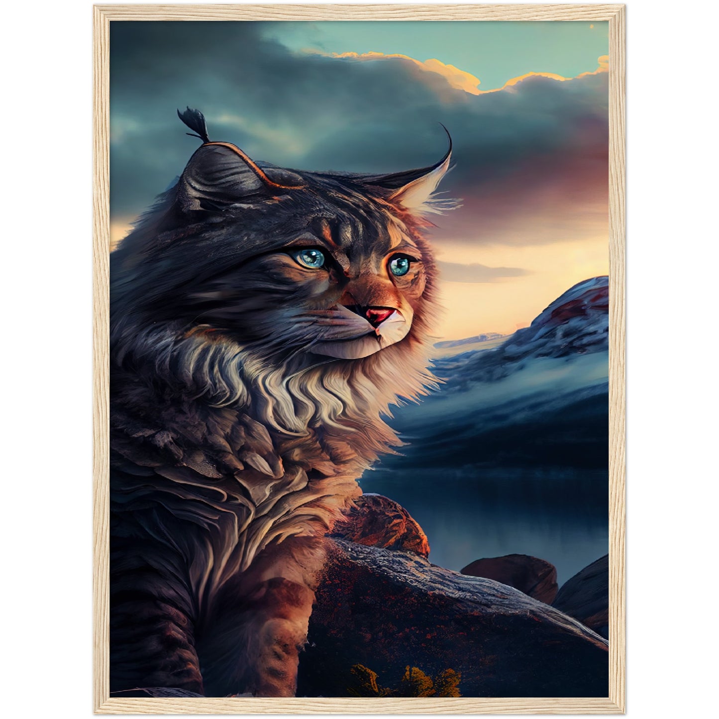 Mountain Kitty Portrait Premium Semi-Glossy Paper Wooden Framed Print